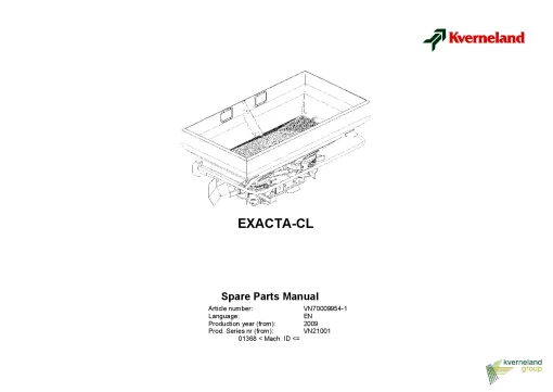 Kverneland Exacta CL with Remote II Spreaders Disc Rear mounted 2009 Parts Manual Catalog Pdf Download