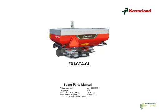 Kverneland Exacta CL with Remote II Spreaders Disc Rear mounted 2018 Parts Manual Catalog Pdf Download