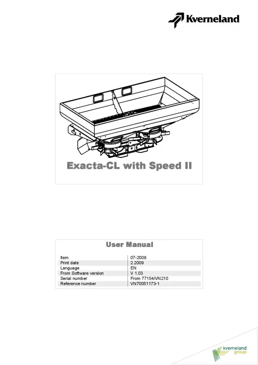 Kverneland Exacta CL with Speed II Spreaders Disc Rear mounted 2008 Operation Maintenance Manual PDF download