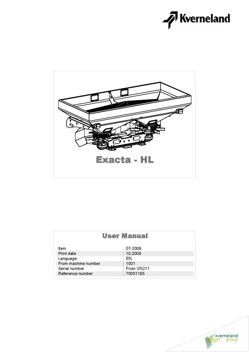 Kverneland Exacta HL Spreaders Disc Rear mounted 2008 Operation Maintenance Manual PDF download