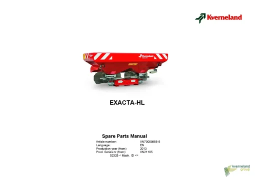 Kverneland Exacta HL Spreaders Disc Rear mounted 2013 Parts Manual Catalog Pdf Download