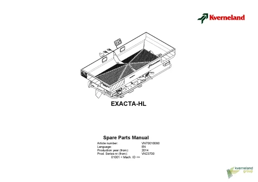 Kverneland Exacta HL Spreaders Disc Rear mounted 2014 Sn 01001 Parts Manual Catalog Pdf Download