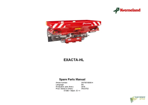 Kverneland Exacta HL Spreaders Disc Rear mounted 2016 Sn 01399 Parts Manual Catalog Pdf Download
