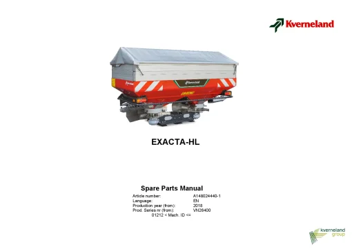 Kverneland Exacta HL Spreaders Disc Rear mounted 2018 Sn 01212 Parts Manual Catalog Pdf Download