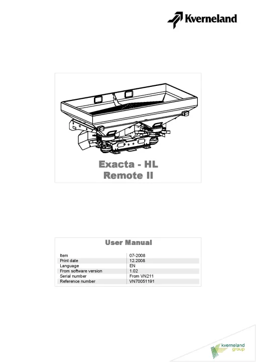 Kverneland Exacta HL with Remote II Spreaders Disc Rear mounted 2008 Operation Maintenance Manual PDF download