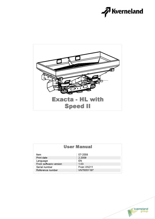 Kverneland Exacta HL with Speed II Spreaders Disc Rear mounted 2008 Operation Maintenance Manual PDF download
