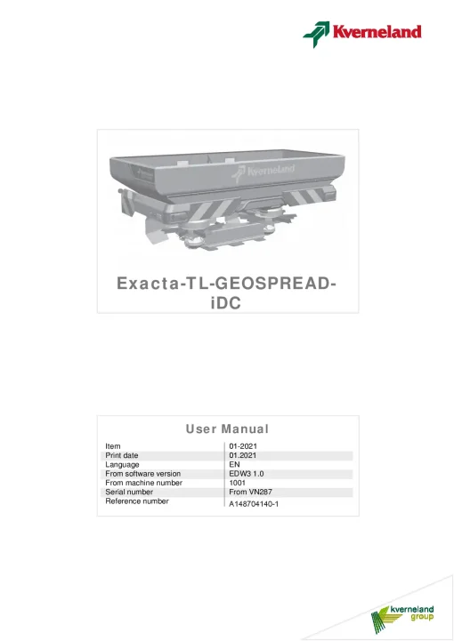 Kverneland Exacta TL GEOSpread IDC Disc Rear mounted 2021 Operation Maintenance Manual PDF download
