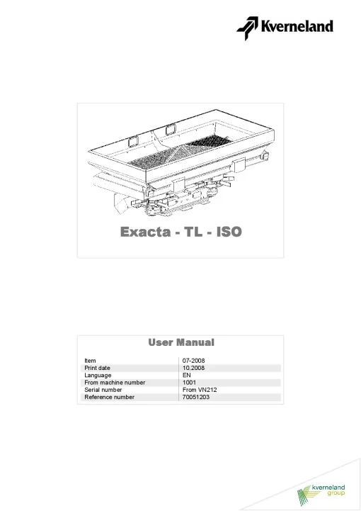 Kverneland Exacta TL ISO Spreaders Disc Rear mounted 2008 Operation Maintenance Manual PDF download