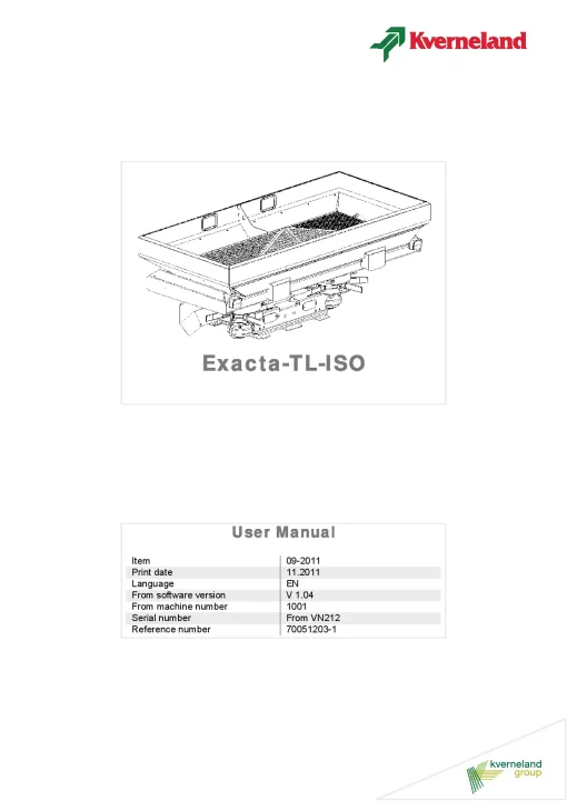 Kverneland Exacta TL ISO Spreaders Disc Rear mounted 2011 Operation Maintenance Manual PDF download