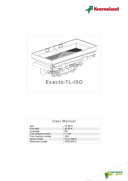 Kverneland Exacta TL ISO Spreaders Disc Rear mounted 2013 Operation Maintenance Manual PDF download