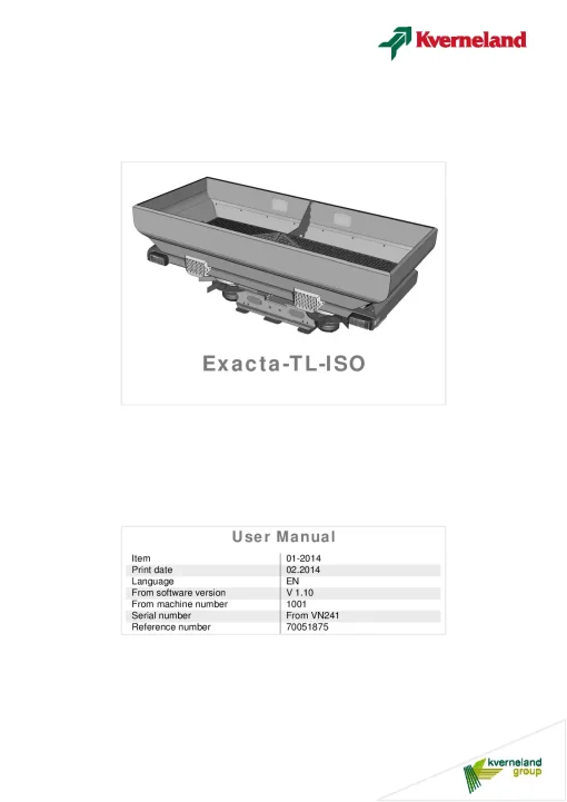 Kverneland Exacta TL ISO Spreaders Disc Rear mounted 2014 Operation Maintenance Manual PDF download