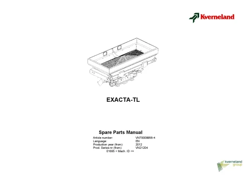 Kverneland Exacta TL Spreaders Disc Rear mounted 2012 Parts Manual Catalog Pdf Download