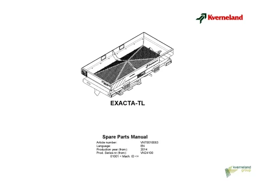 Kverneland Exacta TL Spreaders Disc Rear mounted 2014 Sn 01001 Parts Manual Catalog Pdf Download