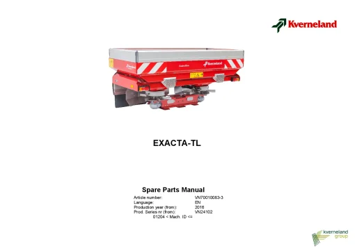 Kverneland Exacta TL Spreaders Disc Rear mounted 2016 Sn 01204 Parts Manual Catalog Pdf Download