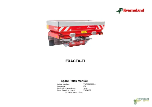Kverneland Exacta TL Spreaders Disc Rear mounted 2016 Sn 01246 Parts Manual Catalog Pdf Download