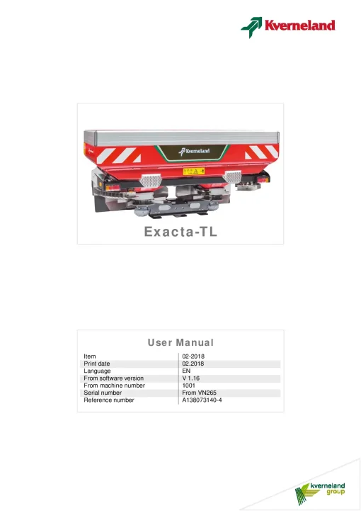 Kverneland Exacta TL Spreaders Disc Rear mounted 2018 Operation Maintenance Manual PDF download