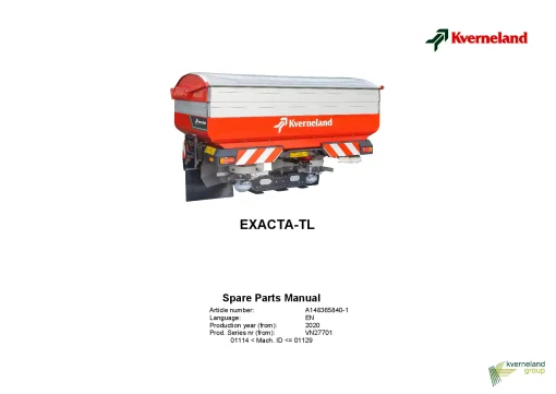 Kverneland Exacta TL Spreaders Disc Rear mounted 2020 Sn 01114 Parts Manual Catalog Pdf Download