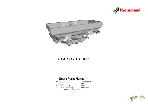 Kverneland Exacta TXL GEO Disc Spreaders Rear mounted 2016 Parts Manual Catalog Pdf Download