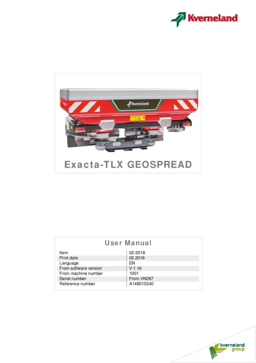 Kverneland Exacta TXL GEOSPREAD Disc Rear mounted 02.2018 Operation Maintenance Manual PDF download