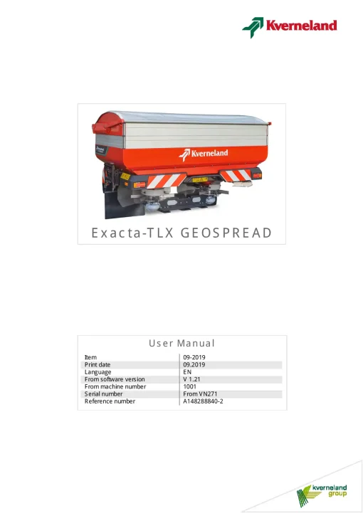 Kverneland Exacta TXL GEOSPREAD Disc Rear mounted 2019 Operation Maintenance Manual PDF download