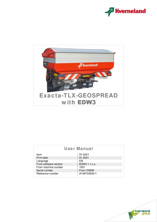 Kverneland Exacta TXL GEOSPREAD with EDW3 Disc Rear mounted 2021 Operation Maintenance Manual PDF download