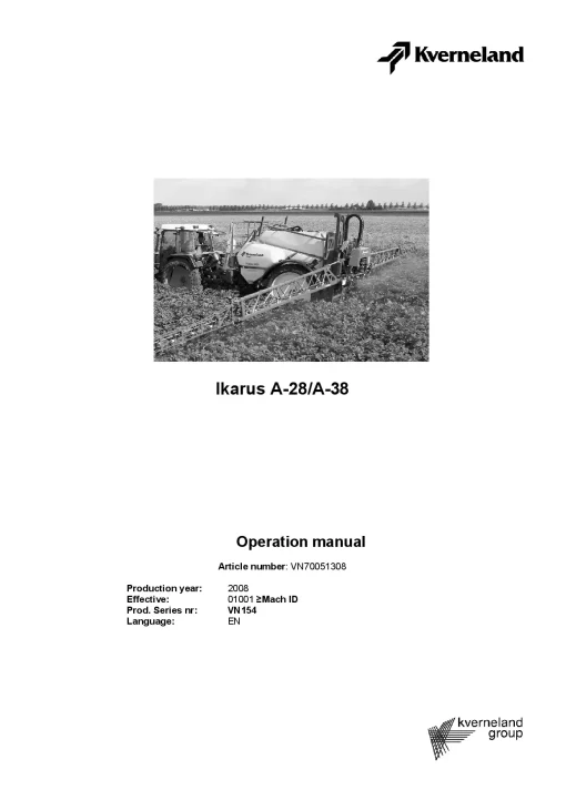Kverneland Explorer A28 A38 Sprayers Trailed 2008 Operation Maintenance Manual PDF download