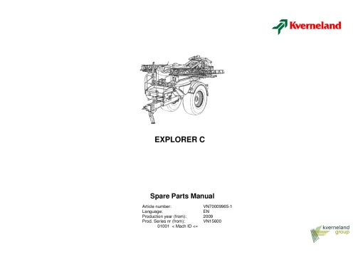 Kverneland Explorer C Sprayers Trailed 2009 Parts Manual Catalog Pdf Download
