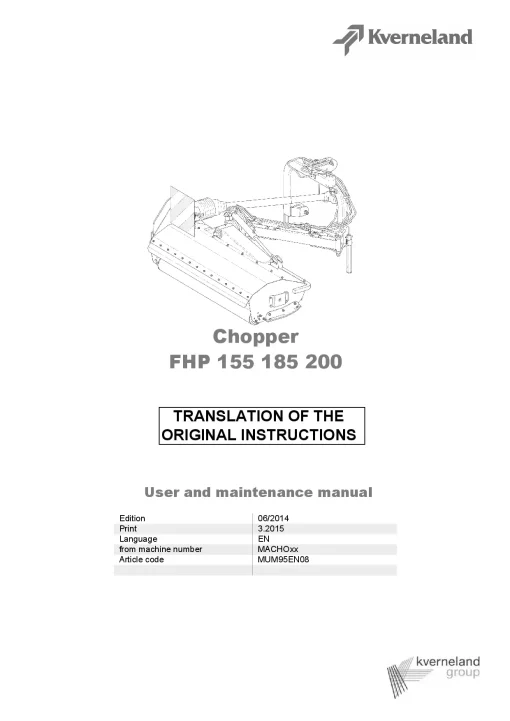 Kverneland FHP 155 185 200 Chopper 2014 Operation Maintenance Manual PDF download