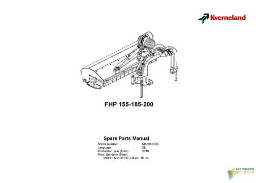 Kverneland FHP 155 185 200 Topper 2016 EN Parts Manual Catalog Pdf Download