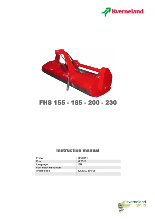 Kverneland FHP Plus 155 185 200 230 Chopper 2011 Operation Maintenance Manual PDF download