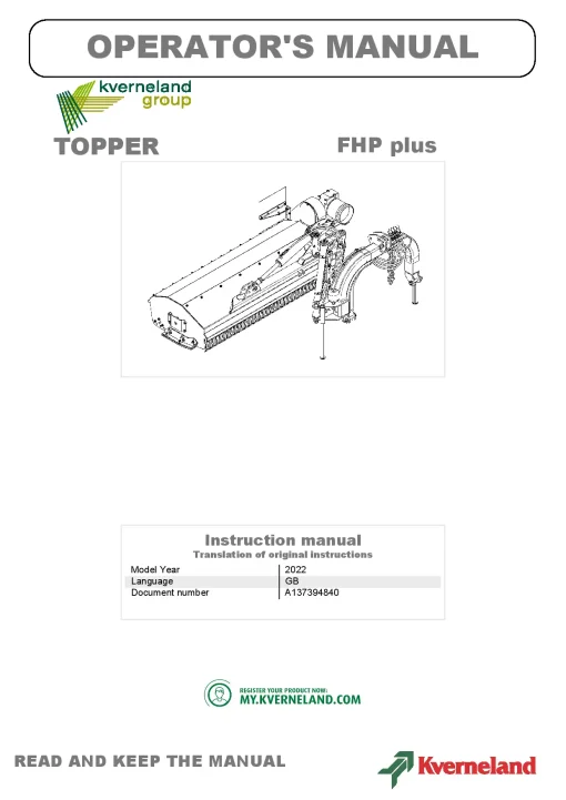 Kverneland FHP Plus Chopper 2022 GB Operation Maintenance Manual PDF download