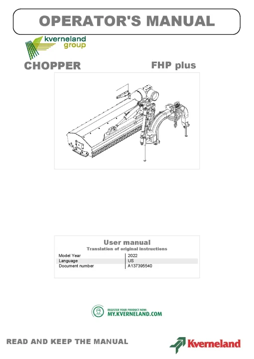 Kverneland FHP Plus Chopper 2022 Operation Maintenance Manual PDF download