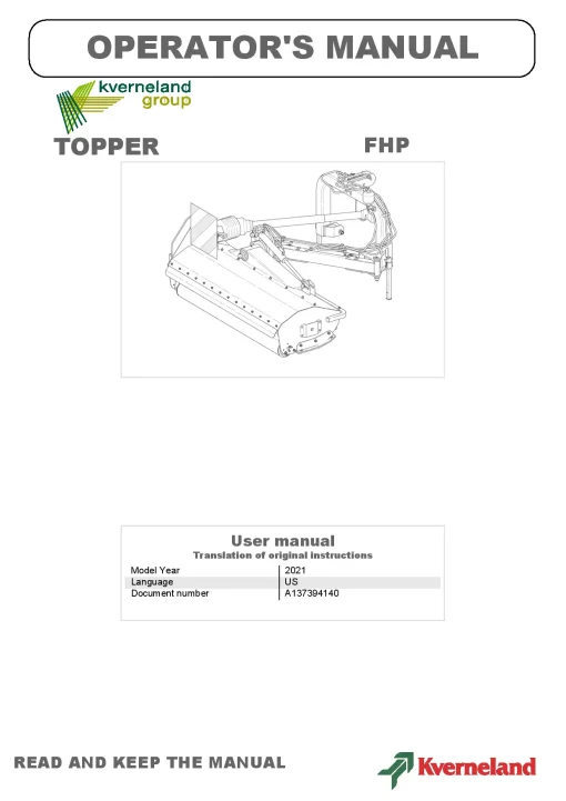Kverneland FHP Topper 2021 Operation Maintenance Manual PDF download