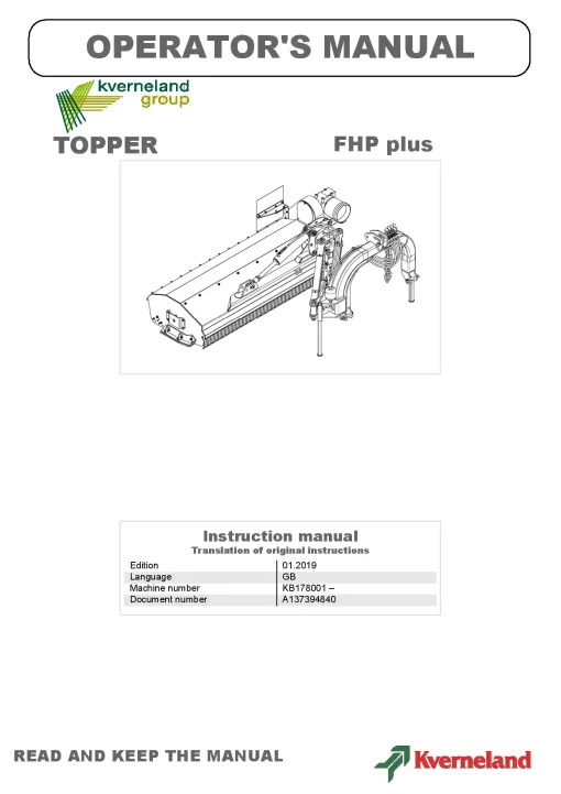 Kverneland FHP plus Chopper 2019 GB Operation Maintenance Manual PDF download