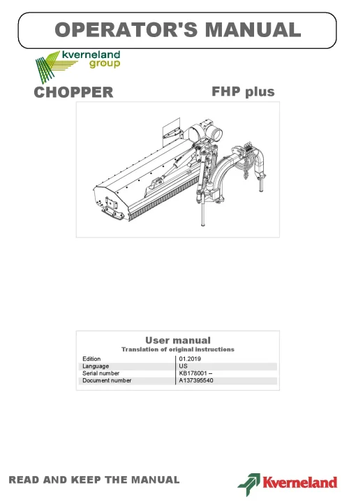 Kverneland FHP plus Chopper 2019 Operation Maintenance Manual PDF download