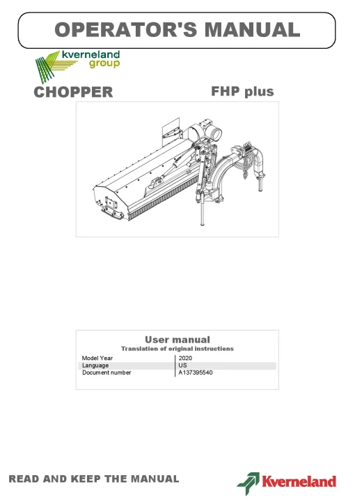 Kverneland FHP plus Chopper 2020 Operation Maintenance Manual PDF download