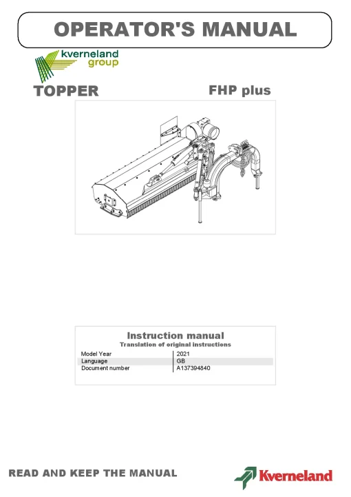Kverneland FHP plus Chopper 2021 GB Operation Maintenance Manual PDF download