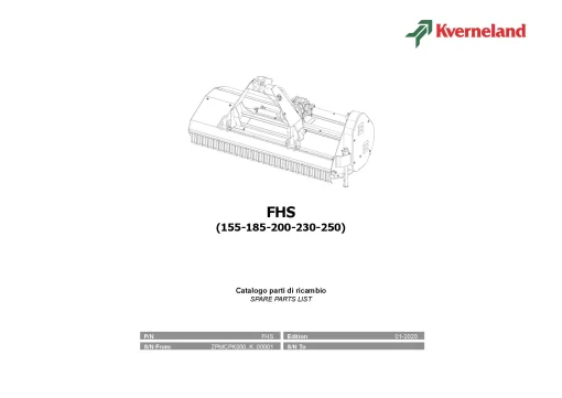 Kverneland FHS 155 185 200 230 250 Topper 2020 Parts Manual Catalog Pdf Download