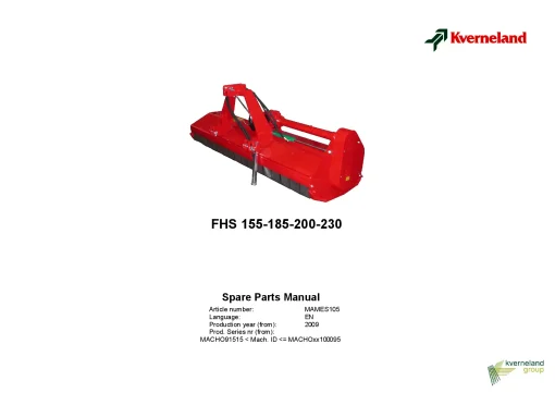 Kverneland FHS 155 185 200 230 Topper 2009 Parts Manual Catalog Pdf Download