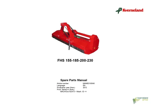 Kverneland FHS 155 185 200 230 Topper 2012 sn 102473- Parts Manual Catalog Pdf Download