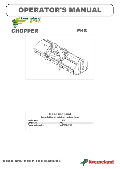 Kverneland FHS Topper 2021 Operation Maintenance Manual PDF download