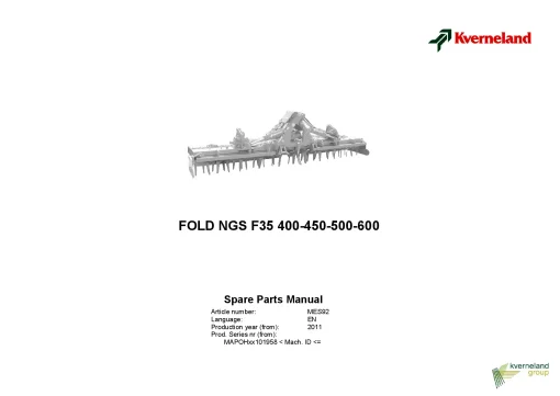 Kverneland FOLD NGS F35 400 450 500 600 Power Harrows 2011 Sn 101958 ONLY_UK Parts Manual Catalog Pdf Download