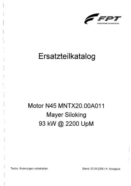 Kverneland FPT Iveco 4Cyl Engines N45 MnTX20.00A011 Mayer Siloking Parts Manual Catalog Pdf Download
