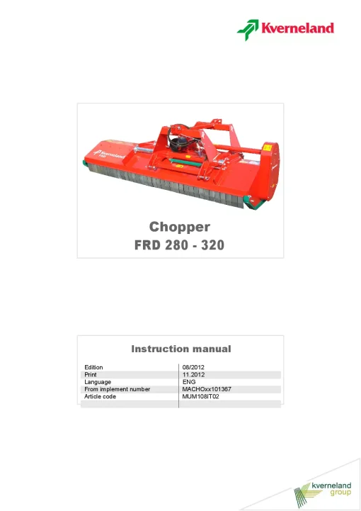 Kverneland FRD 280 320 Chopper 2012 Operation Maintenance Manual PDF download