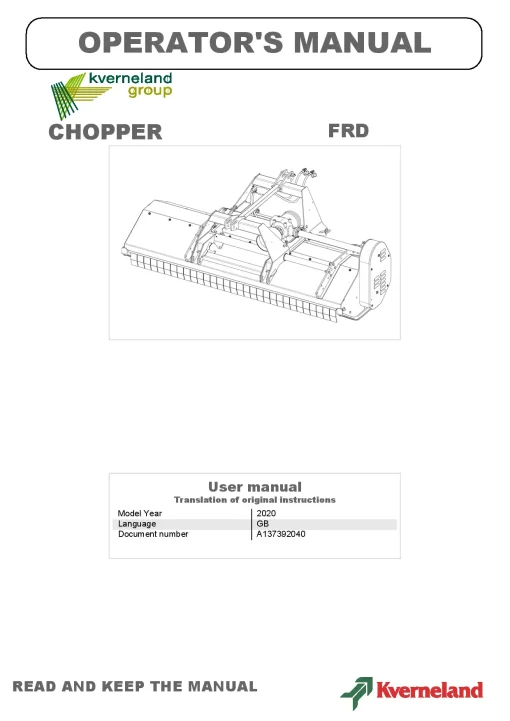 Kverneland FRD Chopper 2020 Operation Maintenance Manual PDF download