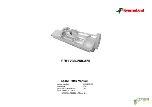 Kverneland FRH 230 280 320 Chopper 2012 Sn 102502- Parts Manual Catalog Pdf Download