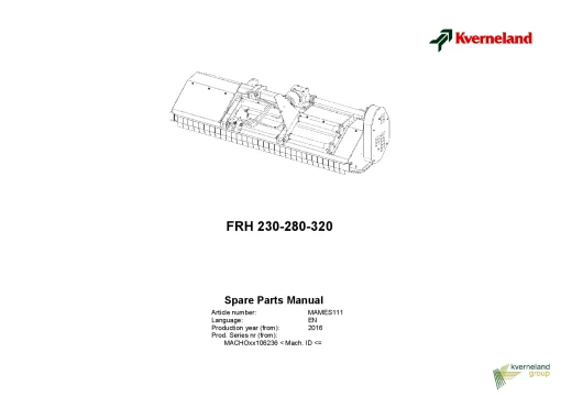 Kverneland FRH 230 280 320 Chopper 2016 Sn 106236- Parts Manual Catalog Pdf Download