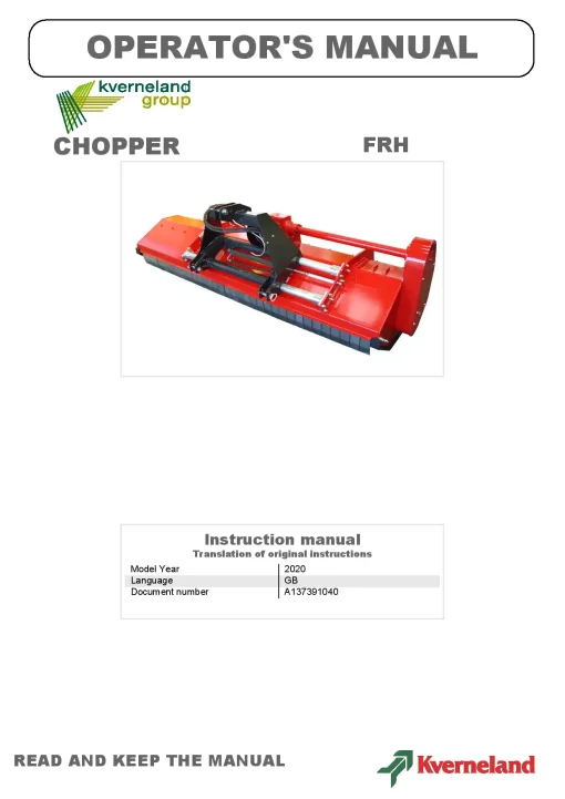 Kverneland FRH Chopper 2020 Operation Maintenance Manual PDF download