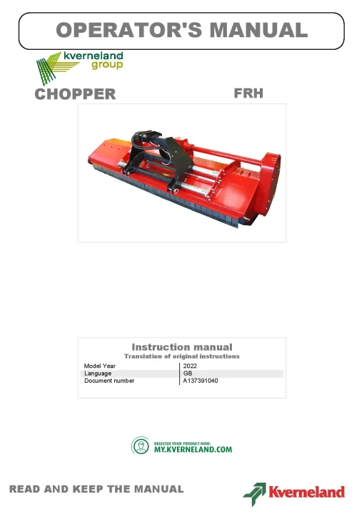 Kverneland FRH Chopper 2022 Operation Maintenance Manual PDF download