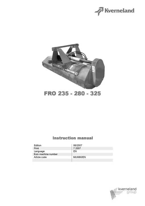 Kverneland FRO 235 280 325 Chopper 2007 Operation Maintenance Manual PDF download